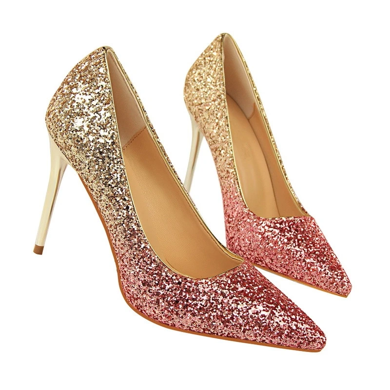 

2018 New Women Pumps Sequin Cloth Single Shoes Pointed Toe Mixed Colors High Heels Shoes Big Size 34-40 Elegant Party Pump B010