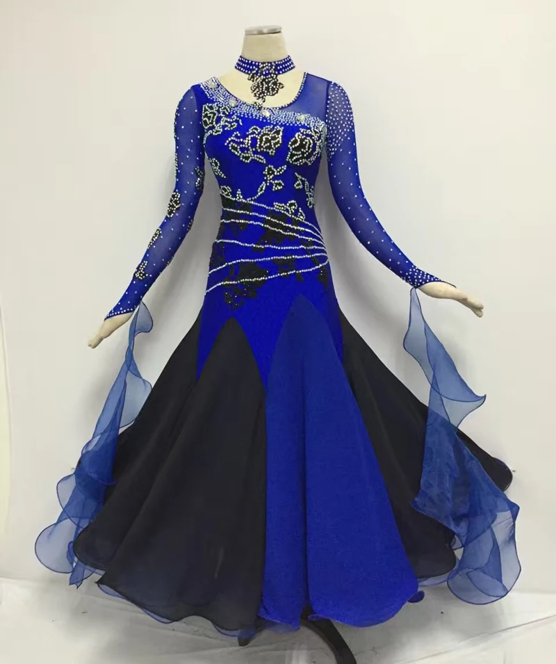 Standard Waltz font b Dance b font Dress Royal Blue Shiny Diamond font b Tango b
