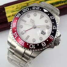 43mm Parnis Branco Dial Sapphire Vidro estéril Luminous Data Caixa de aço Inoxidável dos homens Top Marca de Luxo Movimento Automático relógio