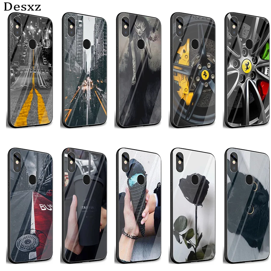 Черный стеклянный чехол Desxz lucky color для xiaomi mi 8 Lite A1 A2 9 Redmi note 5 6 7 Pro 6A 4X Pocophone F1 |