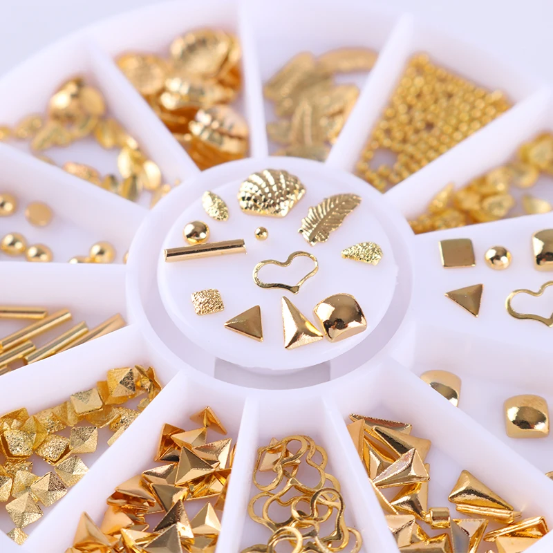 Gold Triangle Bead 3D Nail Decoration Heart Leaf Shell Rivet Manicure Studs for DIY Nail Art