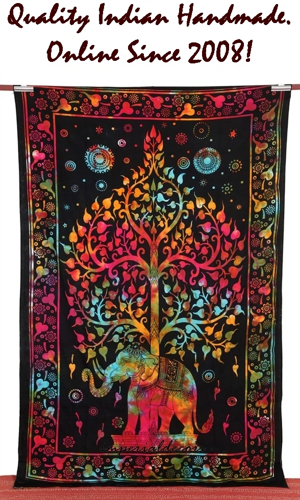 Indian Screen Print Bed Sheet Cover Spread Wall Hanging Tapestry Elephant 