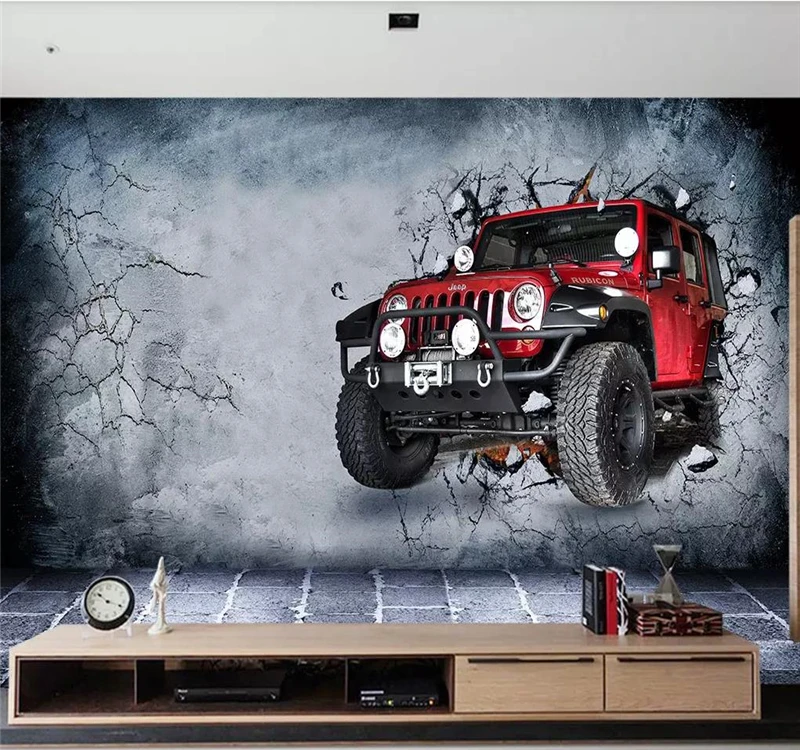 

Custom wallpaper mural 3d retro luxury car broken wall background wall high-grade waterproof silk material