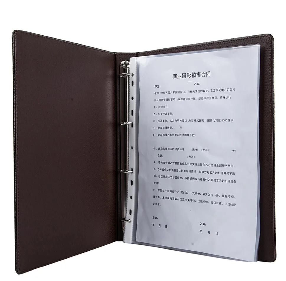 Red brown black soft padded custom leather 4 rings binder with pockets