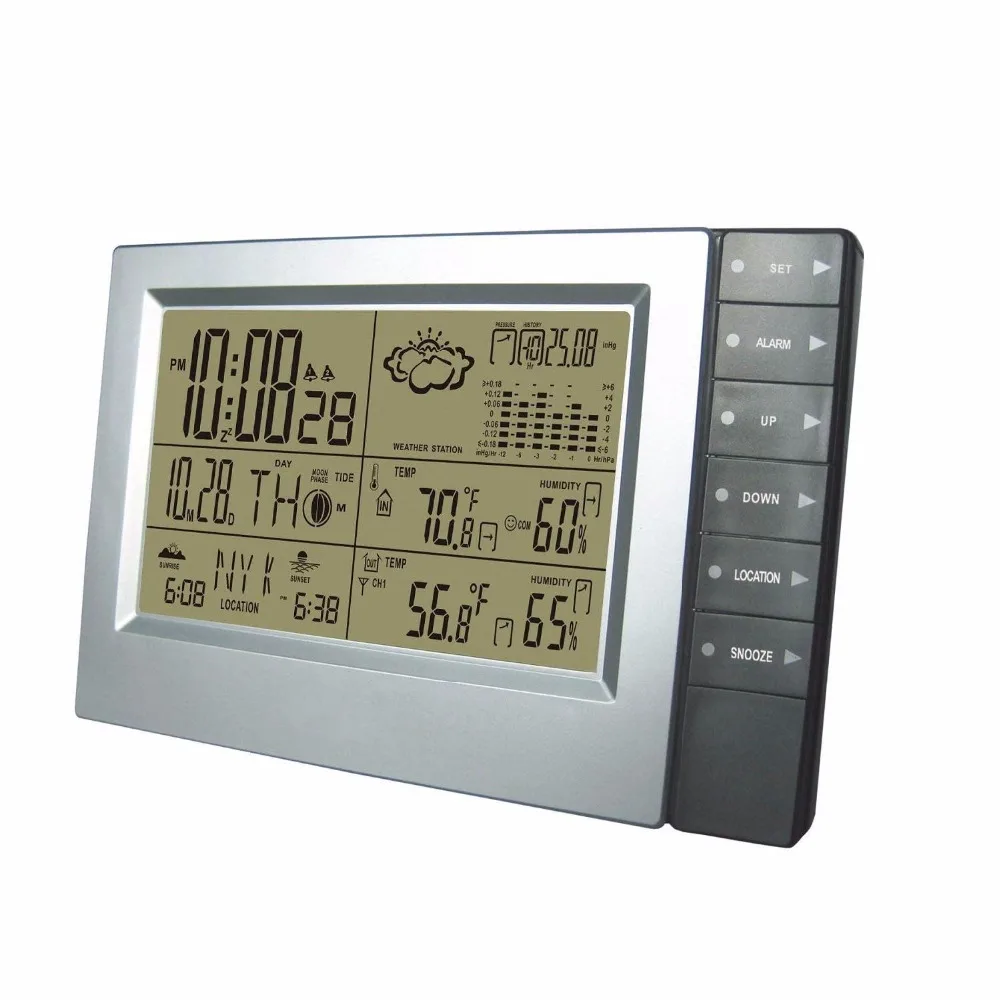 

DCF Radio Controll Clock German Time Temperature Humidity Wireless Weather Station Most Up 3 Wireless Sensors Snooze Alarm Clock