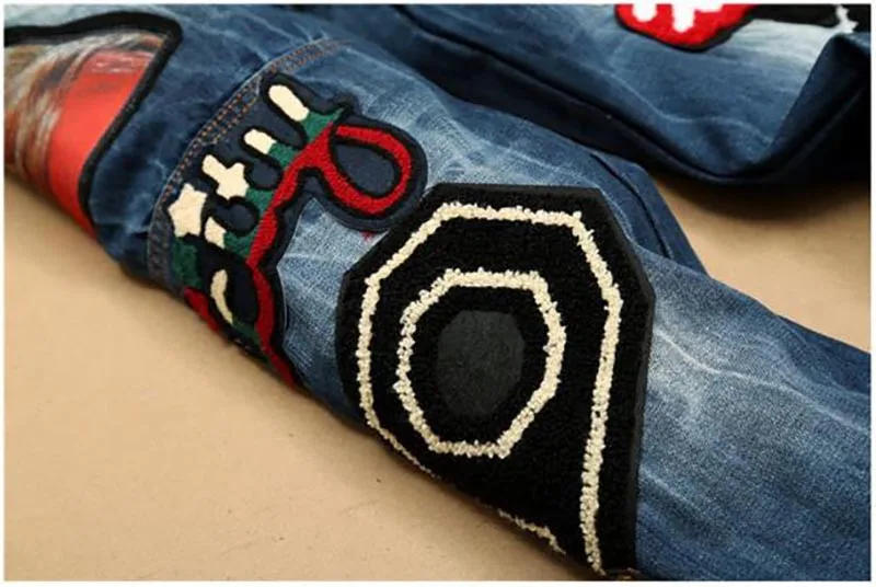 Mcikkny Fashion Men's Hip Hop Embroidery Jeans Badge Embroidered Denim Trousers Flag Patchwork Jeans Pants For Male  (3)