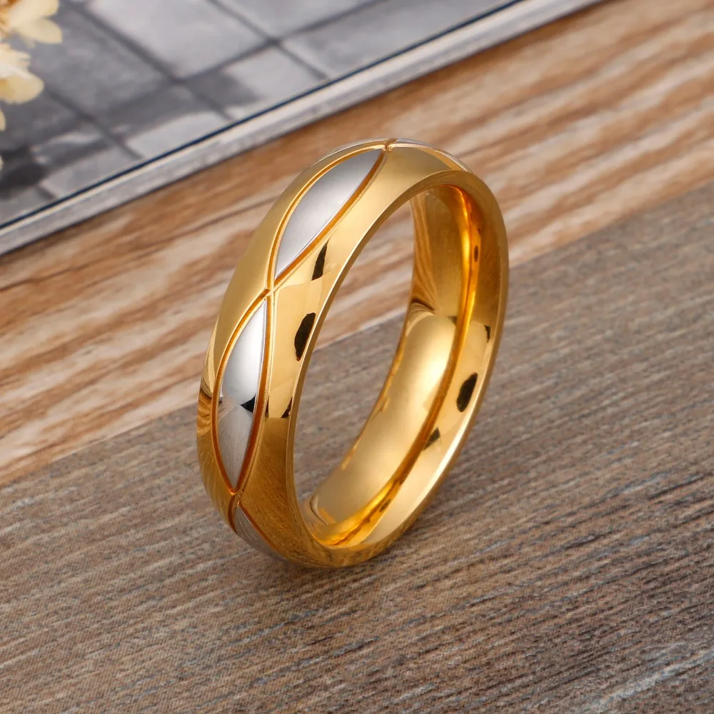 Stainless Steel Titanium Gold Romantic Couple Wedding Ring For Lovers Men Women Fashion Ring 1Pcs
