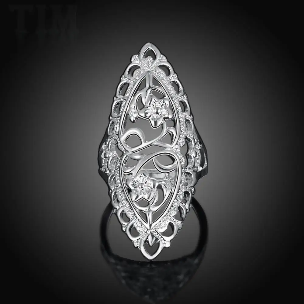 British Style Elegant Classical Carved Flower Ring Antique Silver Plated Rings Jewelry Vintage Retro Big Ring For Women