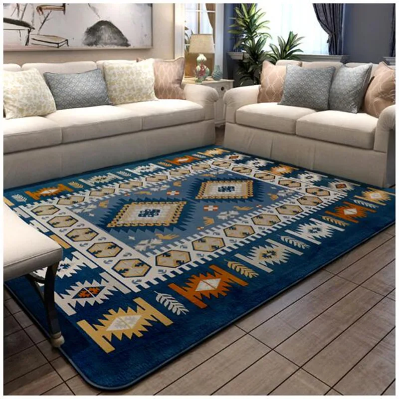 Средиземноморский ковер гостиная синий чайный столик можно машинная стирка утолщение замши покрывало от загара упрощенный современный