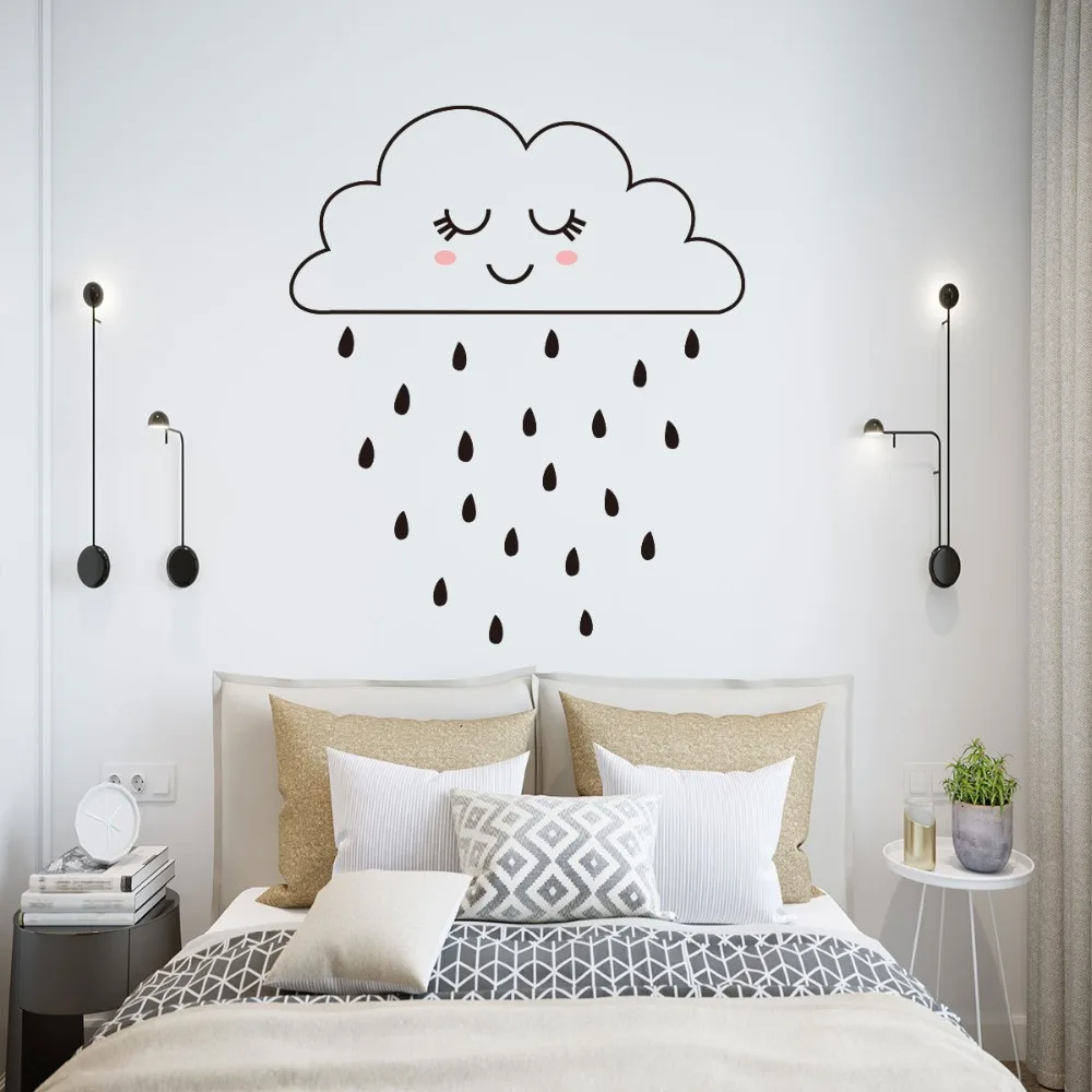 Мультфильм милый улыбающийся облака капли дождя дождь стикер стены для детей детские комнаты домашний декор ребенок подарки на день рождения виниловые наклейки на стены