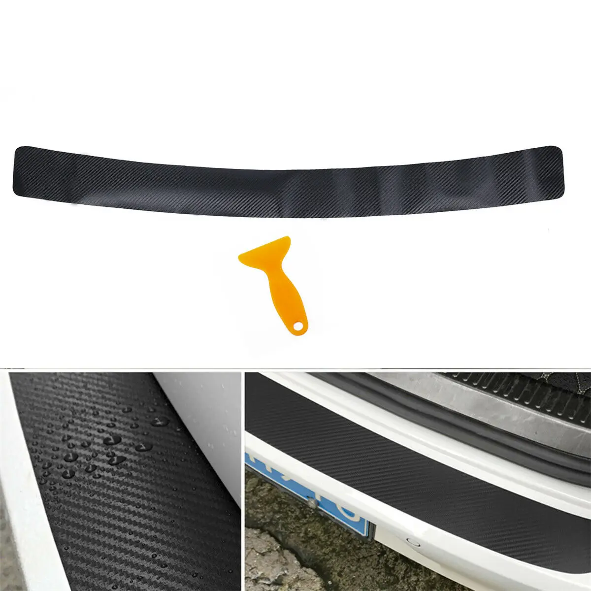 

1PCS Car Rear Bumper Trunk Tail Lip Protect Carbon Fiber Stickers 104*9cm PVC