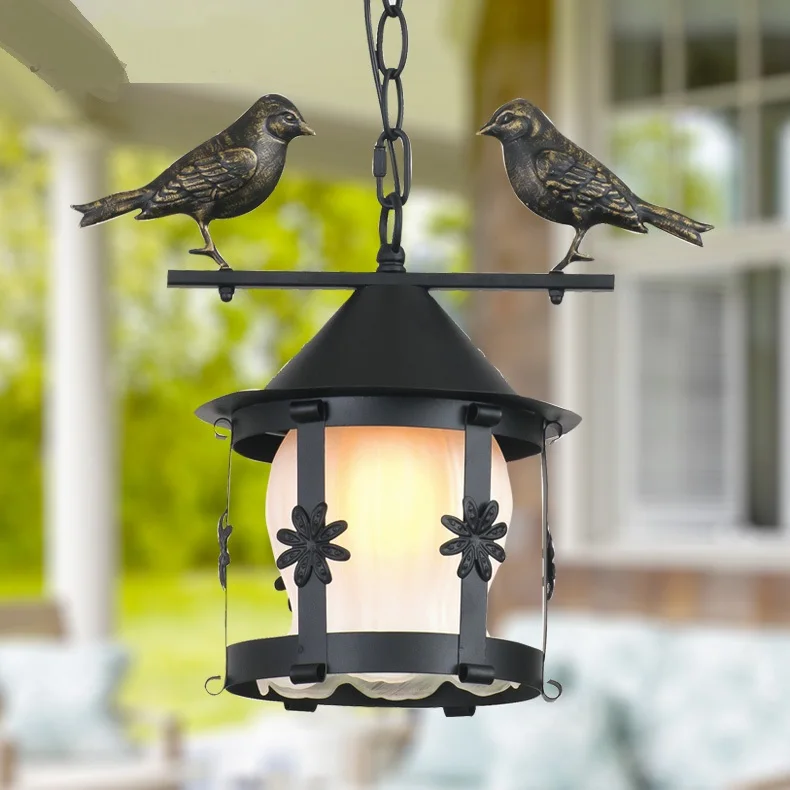 Pastoral style Iron pendant lights resin bird aisle corridor entrance black single head double