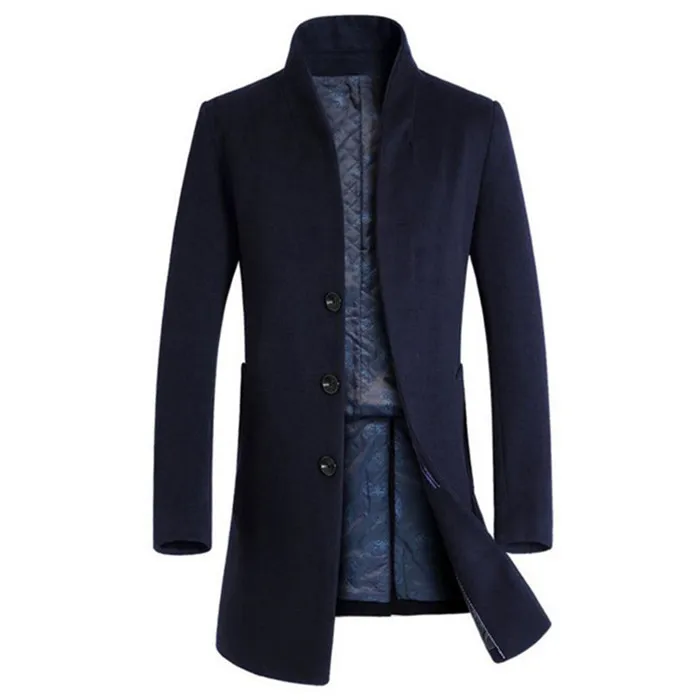 Хит, осенняя и зимняя мужская куртка, шерстяное пальто, деловая куртка, пальто, ветровка, одноцветная, тонкая M-3XL - Цвет: Navy blue