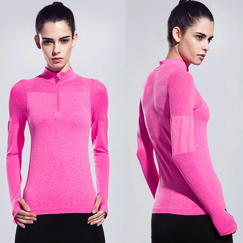 Lumier Yoga Top Breathable Sport Shirt Women Long Sleeves Thumb Design Fitness Short Zipper Gym Soft Running Jogging Clothing (11)