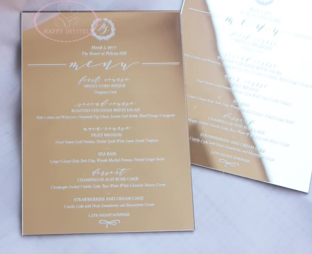 Free Shipping! HI4058 Gold Mirror Menus Card with White Printing Gold