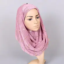 Скользящий Шелковый мятый Серебряный шелковый мусульманский Хуэй обертывание длинное полотенце Блестки Тонкий дышащий женский шарф