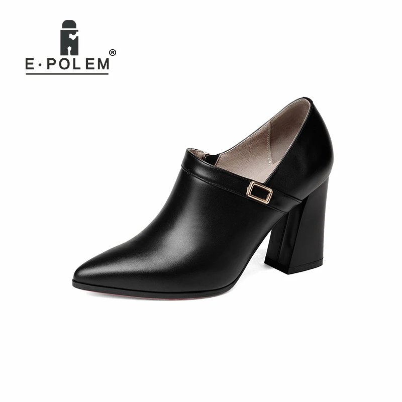 

Punk Metal Buckle Female Genuine Leather Pointed Toe High Heel Shoes Boots Zip Ankle Boots Women Fashionable Booties