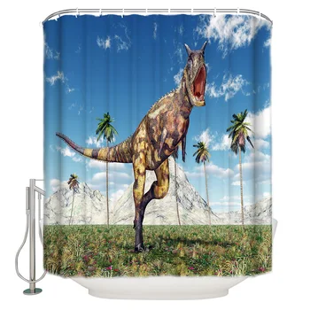 

3D Dinosaur Animal Ancient Jurassic Ancient Dinosaur World Waterproof Shower Curtain Bathroom Decor Sets with 12 Hooks