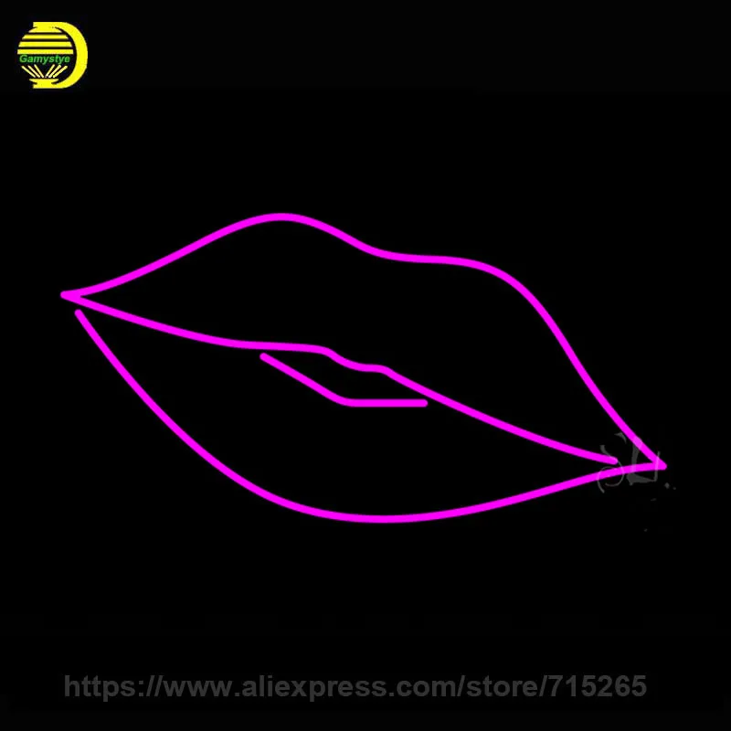 Lips Neon Sign Decorate Glass Tube Neon Bulbs Recreation Store Indoor Metal Frame Huge Sign Store Display Business Lamp 18x10