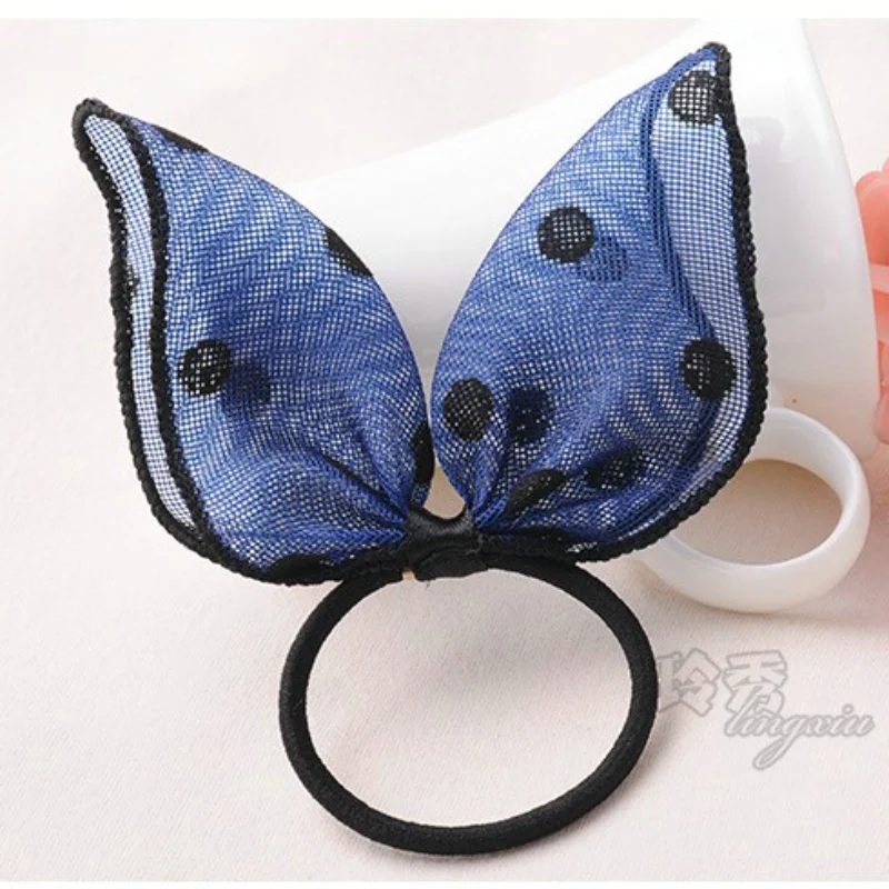 Satin Rabbit Ears Busur Elastis Elastico Rambut Tali Lucu Wanita Perempuan Aksesoris Rambut Scrunchie Ponytail Ikatan Hairbands 4/Lot -Internasional