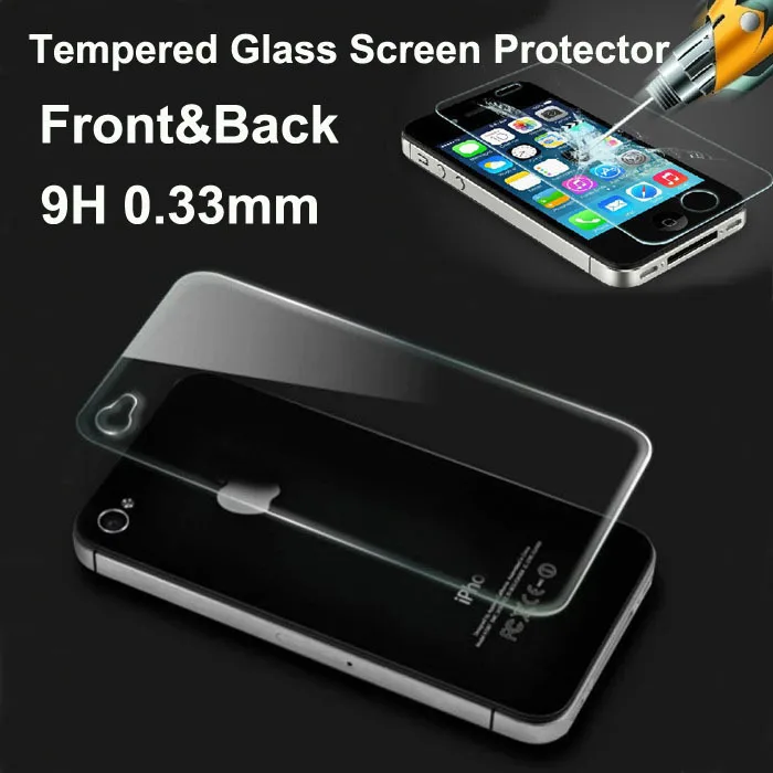 2016 NEW 0.3mm Front and Back Premium Tempered Glass Screen Protector Protective Film for iPhone 4 4S 5 5G 5S SE 6 7 Plus 6Plus