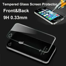 2014 NEW 0.33mm Front and Back Premium Tempered Glass Screen Protector Protective Film for iPhone 4 4s Free Shipping
