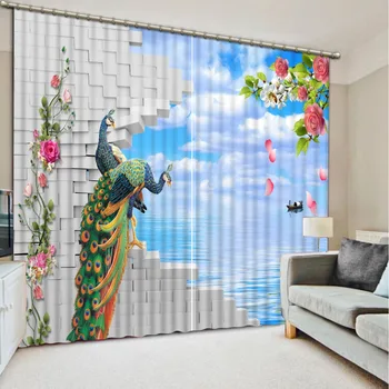 

custom 3d modern curtains Peacock sea surface 3d kitchen curtains short 3d curtains for bedroom living room photo curtains