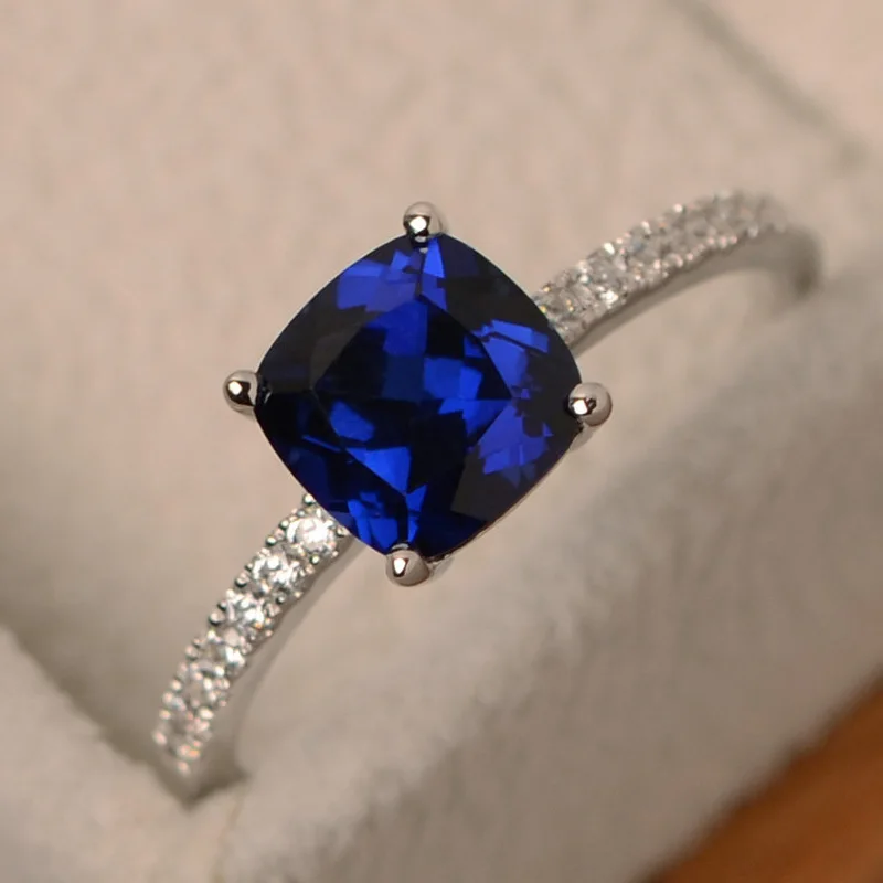 Utimtree зеленый квадрат, кольцо с фианитом для женщин Свадебные серебряные кольца с кристаллами из страз женская, Очаровательная помолвочная бижутерия anillos - Цвет основного камня: blue