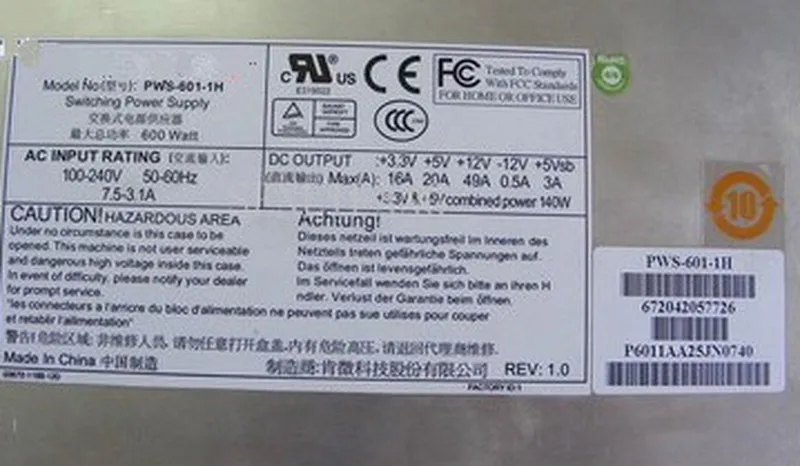 PWS-601-1H 600 Вт 80 плюс Золотой Сервер питания 600 Вт psu для рабочего стола