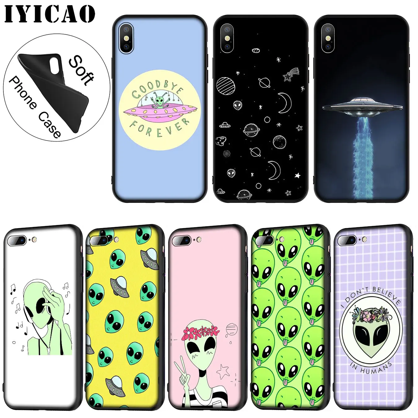 IYICAO милый Alien UFO Kawaii мягкий силиконовый чехол для телефона iPhone XR X XS 11 Pro Max 6 6S 7 8 Plus 5