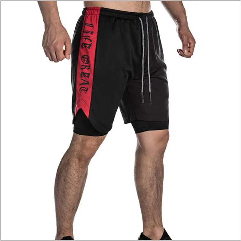 Мужские спортивные двухслойные шорты для бега, быстросохнущая ткань, шорты для бега, пляжные шорты