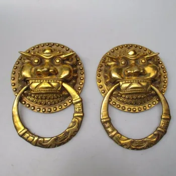 

Collectible Home Decorated Crafts 1 Pair Chinese Handwork Brass Big Door Knocker style