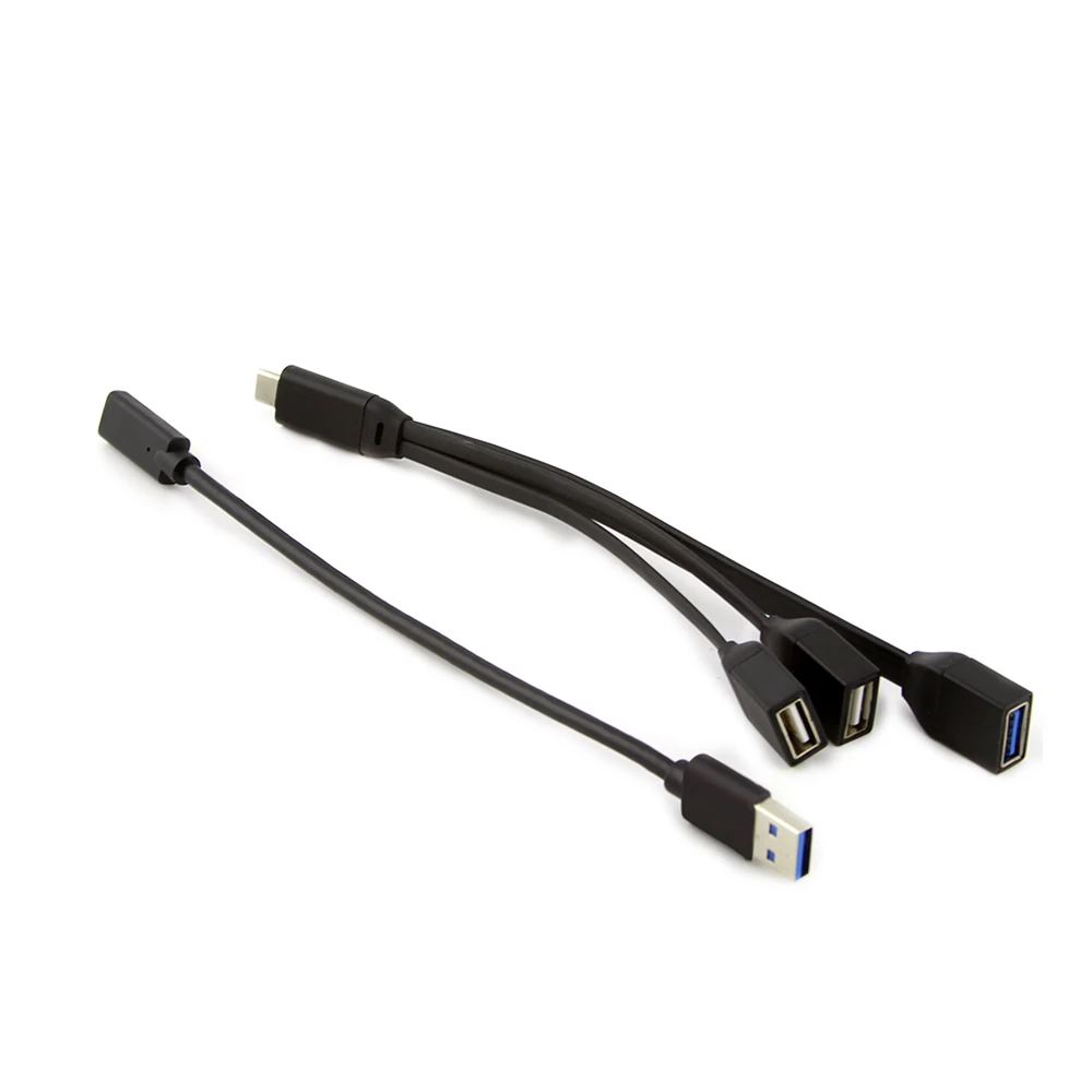 Кабель разветвитель с Micro Type C на 3 порта USB мини портативный адаптер OTG 0 и 2 для ПК