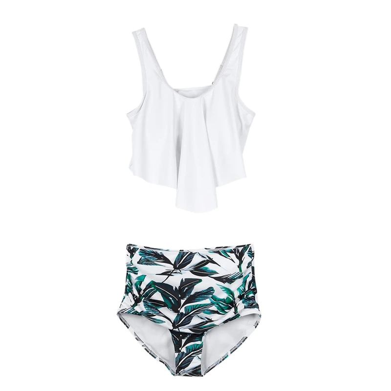 

Swimsuit For Women Two Pieces Bathing Suits Top Ruffle With High Waisted Bottom Set