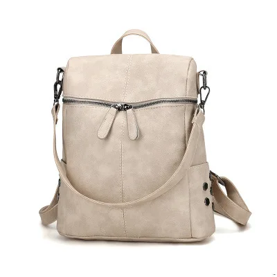 Модный женский рюкзак из искусственной кожи, рюкзаки для молодых девушек, школьные сумки, простой стиль, женская сумка через плечо, женская сумка - Цвет: Бежевый