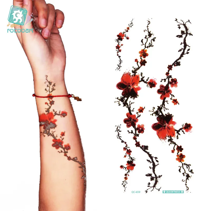 

Rocooart QC659 20X10cm High Solution sexy beauty Plum flower Circle Designer Temporary Tatoo Sticker Taty Colorful