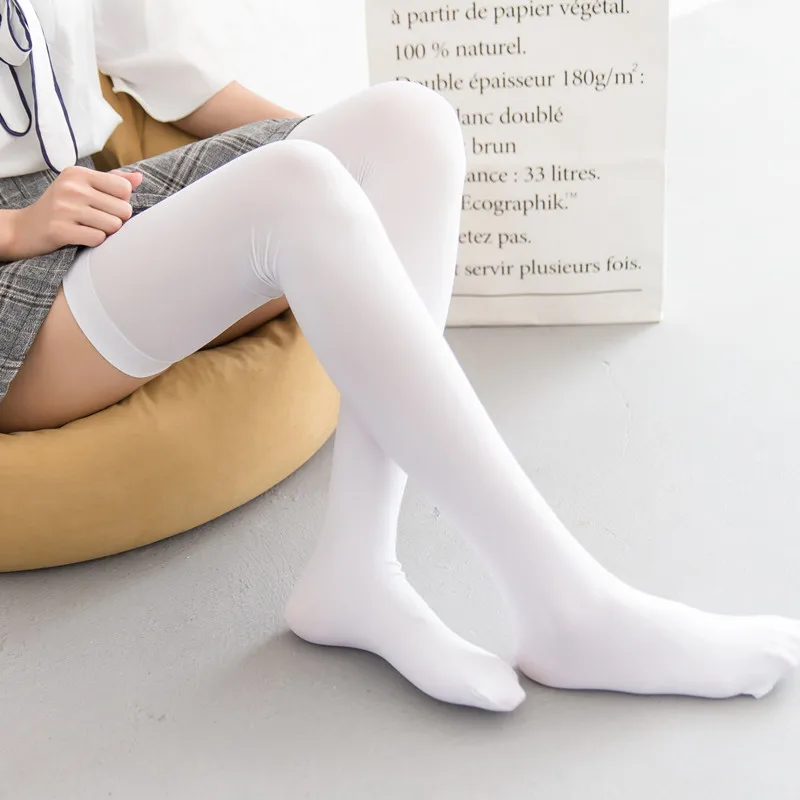 

1 Pair Solid Stockings Women Girl Student School Long Socks 120D Thin Velvet Slim Knee Socks Lengthen 70cm Girl Thigh High Socks