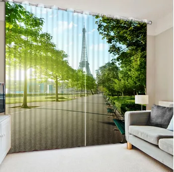 

tower Curtains Decoration European 3D Curtains For Living room Blackout Roaantic green curtain