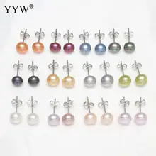 YYW серьги-гвоздики с натуральным настоящим пресноводным жемчугом, женские свадебные ювелирные изделия, маленькие милые 7-7,5 мм, разноцветные жемчужные серьги-гвоздики в стиле барокко