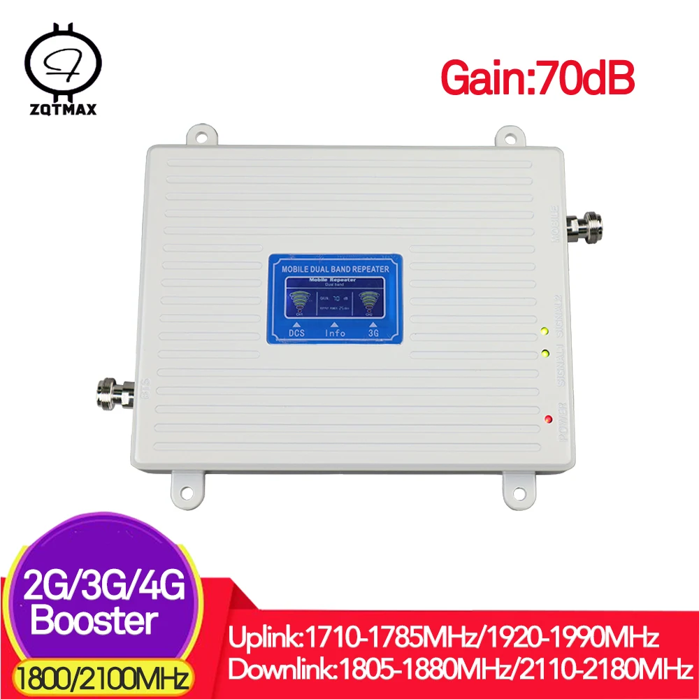 ZQTMAX المزدوج الفرقة مكرر 1800 2100 2g 3g 4g إشارة الداعم ، DCS 1800 mhz ل 2g 4g الخلوية مكرر WCDMA UMTS ل 3g الإنترنت