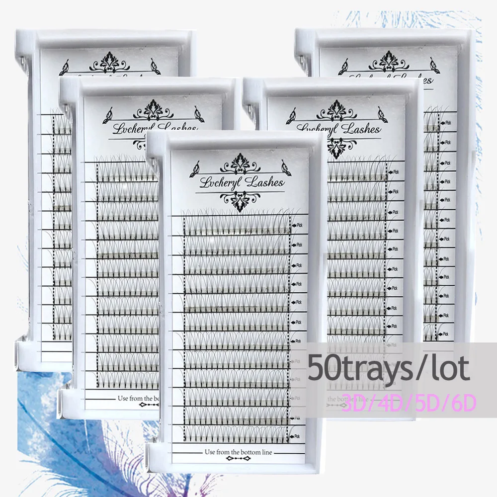Lvcheryl 50 шт. русский объем наращивание ресниц 12 линий 3d 4d 5d 6d тепловые скрепленные вентиляторы искусственный норки предварительно сделанные ресницы