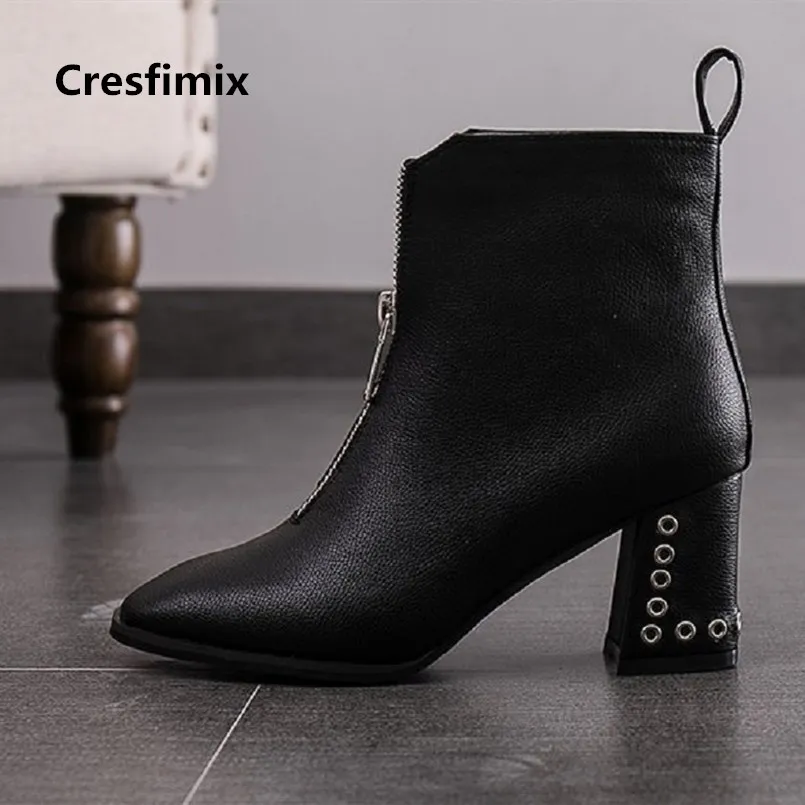 

Cresfimix woman fashion black pu leather ankle martin boots lady cool street high heel grey boots female comfortable boots c2872