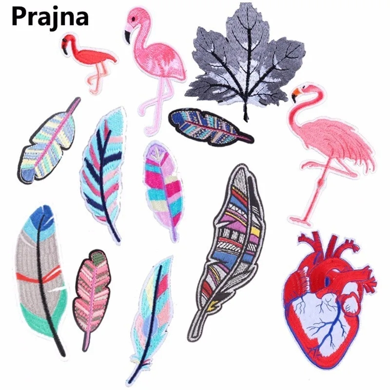 

Prajna Leaf Flamingo Bird Patch Wings Mandala Sewing Iron On Patches Feather Hippie Cheap Embroidered Patches For Clothes Stripe