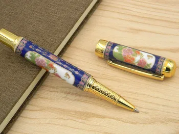 

Ceramic Cloisonne With peony Flower Painting Metal Rollerball Pen