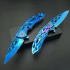 Blue Fire Flame Fold Knife blue Titanium Artwork Blade Handle Folding Knife Collect knife 440C Rainbow belt clam ► Photo 2/6