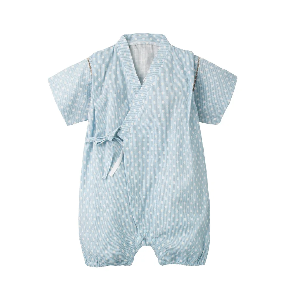 Детский летний комбинезон одежда для девочек кимоно в японском стиле bebe комбинезон Ретро Халат униформа Одежда пижамы для мальчиков Ползунки - Цвет: Light blue dot
