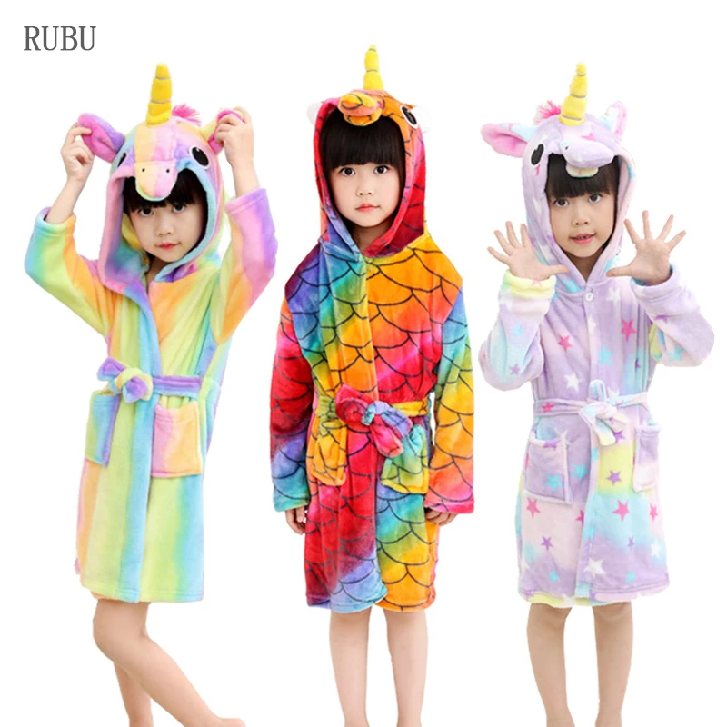 

Children Bathrobe For Girls Unicorn Pajamas Kids Bath Robe Boys Bathrobes Beach Towel Hooded Sleepwear Baby Pyjamas Nightgown
