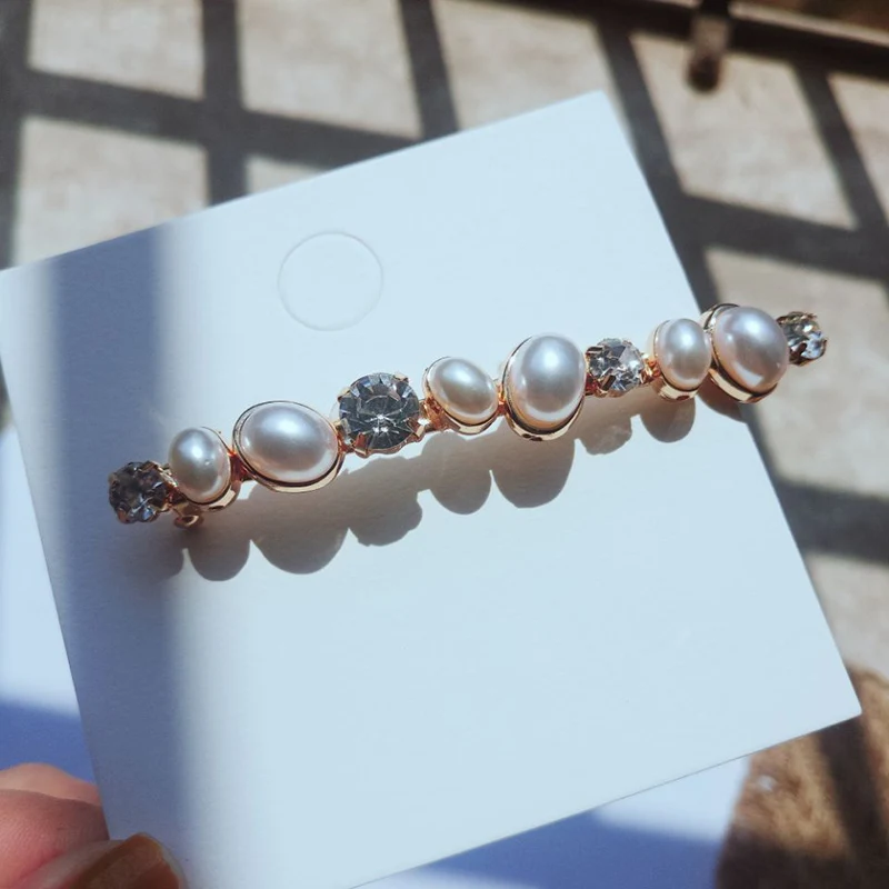 

Rhinestone Elliptical pearls hairpin spring hairclip Barrettes for Women fashion hair jewelry 1pc