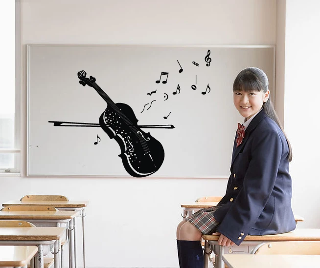 

Free shipping music and dance arts training school notes violin piano background wall stickers