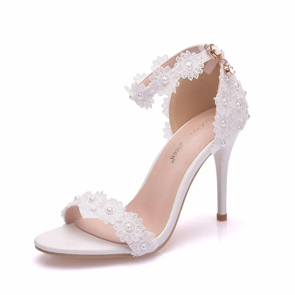 Женская обувь с открытым носком; модные босоножки на высоком каблуке 9 см; женские туфли-лодочки; Босоножки с открытым носком; свадебные туфли с белым кружевом